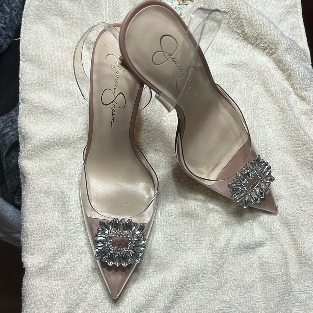 Jessica Simpson clear & nude color heels